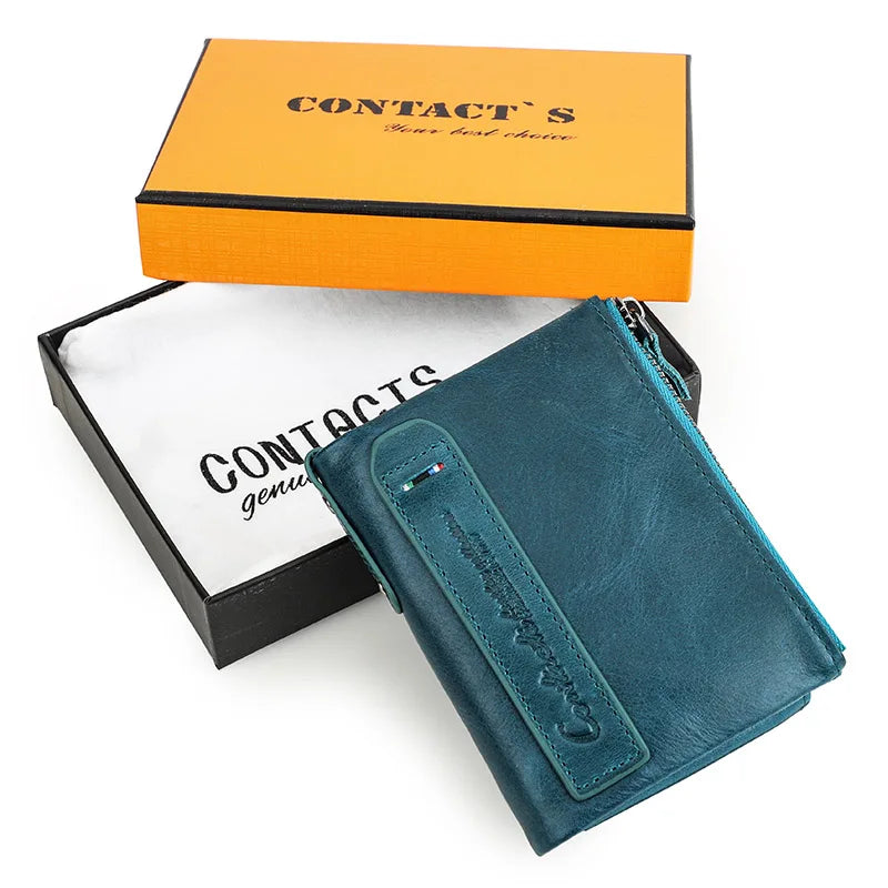 Fashion Genuine Leather Women Wallet Bi-fold Wallets Red ID Card Holder Coin Purse With Double Zipper Small Women's Purse 2022