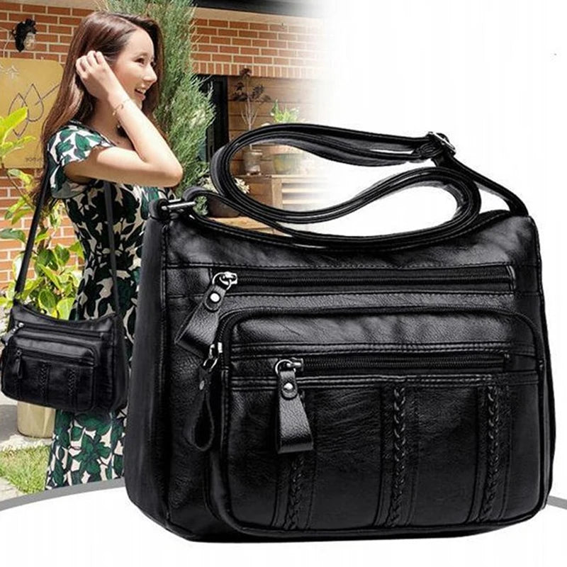 Designer Women Crossbody Bag Soft Pu Leather Shoulder Bag Good Quality Messenger Bag Small Size Purse Ladies Handbags Black Flap