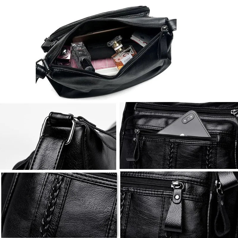 Designer Women Crossbody Bag Soft Pu Leather Shoulder Bag Good Quality Messenger Bag Small Size Purse Ladies Handbags Black Flap