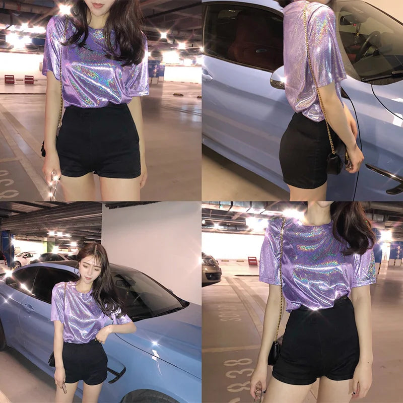 Lightweight Retro Shiny Satin Top for Women