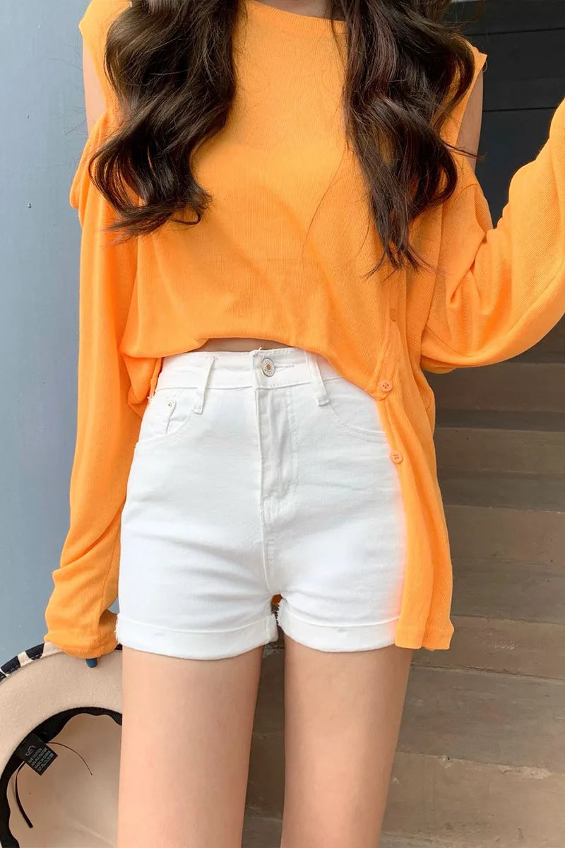 New Summer Womens Casual Jeans Shorts Ladies Solid White Black Denim Shorts Female Slim Leisure Denim Shorts Feminino