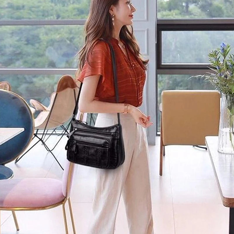 Designer Women Crossbody Bag Soft Pu Leather Shoulder Bag Good Quality Messenger Bag Small Size Purse Ladies Handbags Black Flap