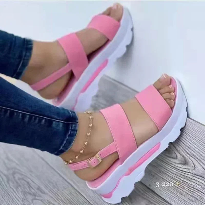 Women's Sandals 2025 Summer Beach Casual Heeled Sandal Platform Elegant Wedges Ladies Shoes Buckle Strap Luxury Footwear Size 43