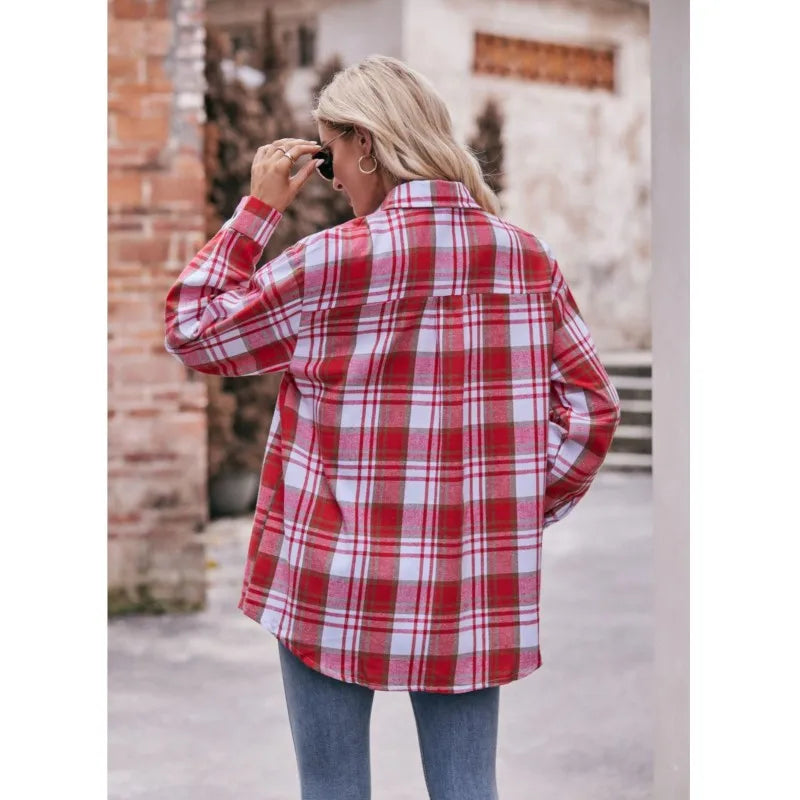 Women's Plaid Shirt – Loose Casual Long Sleeve Blouse, 2025 Fashion