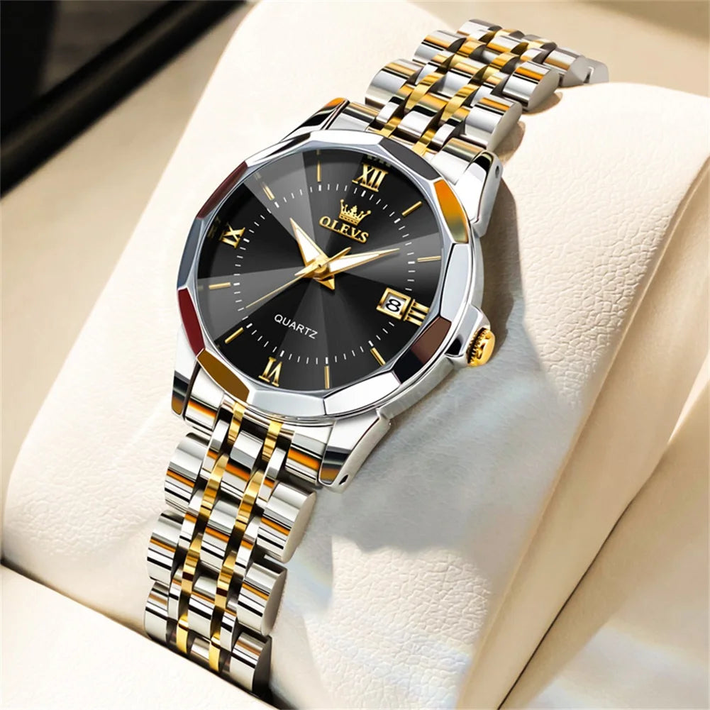 OLEVS Elegant Fashion Women's Watches Luxury Brand Original Quartz Watch for Ladies Waterproof Stainless Steel Luminous Date