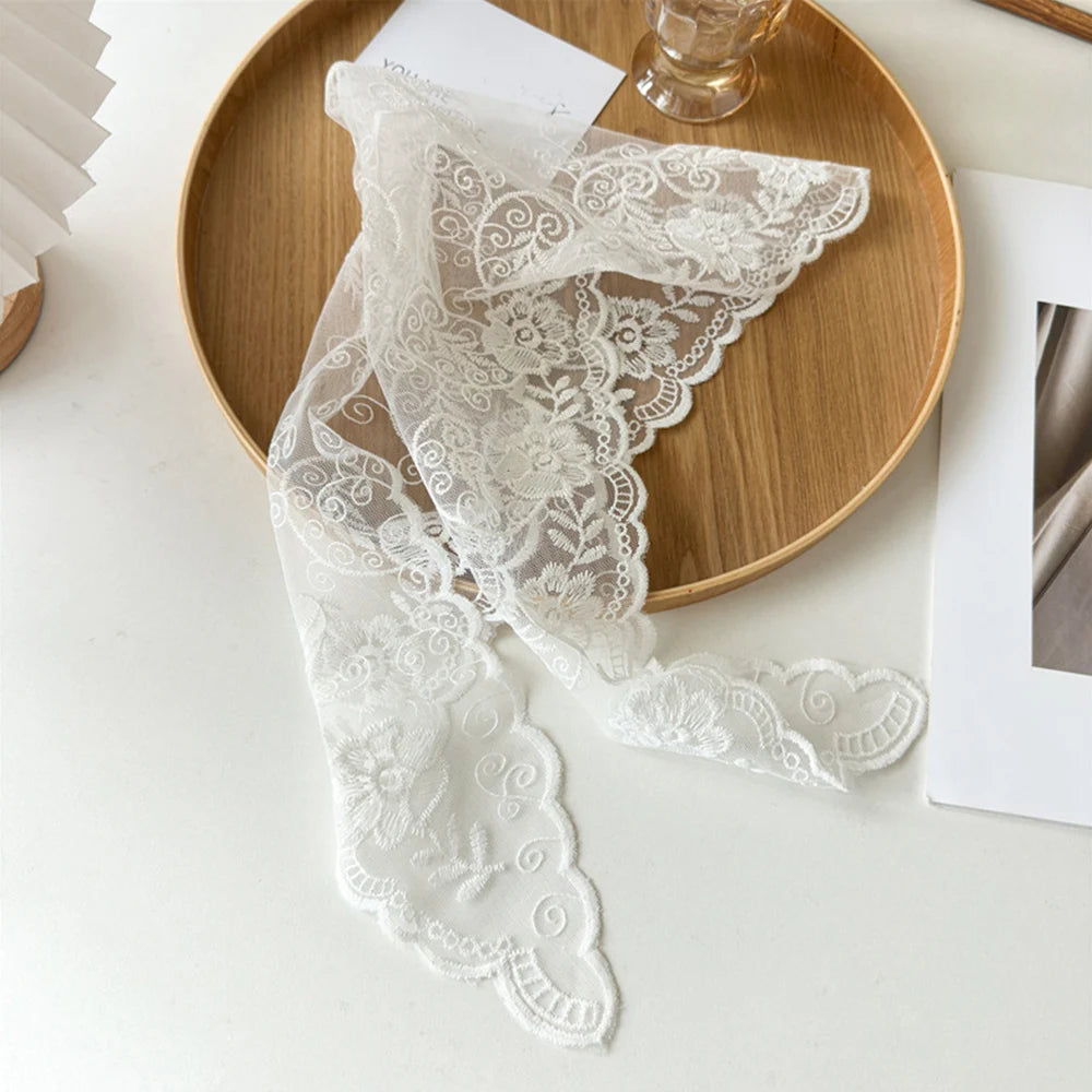 Summer White Woven Floral Lace Hair Scarf Wraps Women Retro Triangle Headscarf Hat Travel Photo Headband Hair Accessories INS