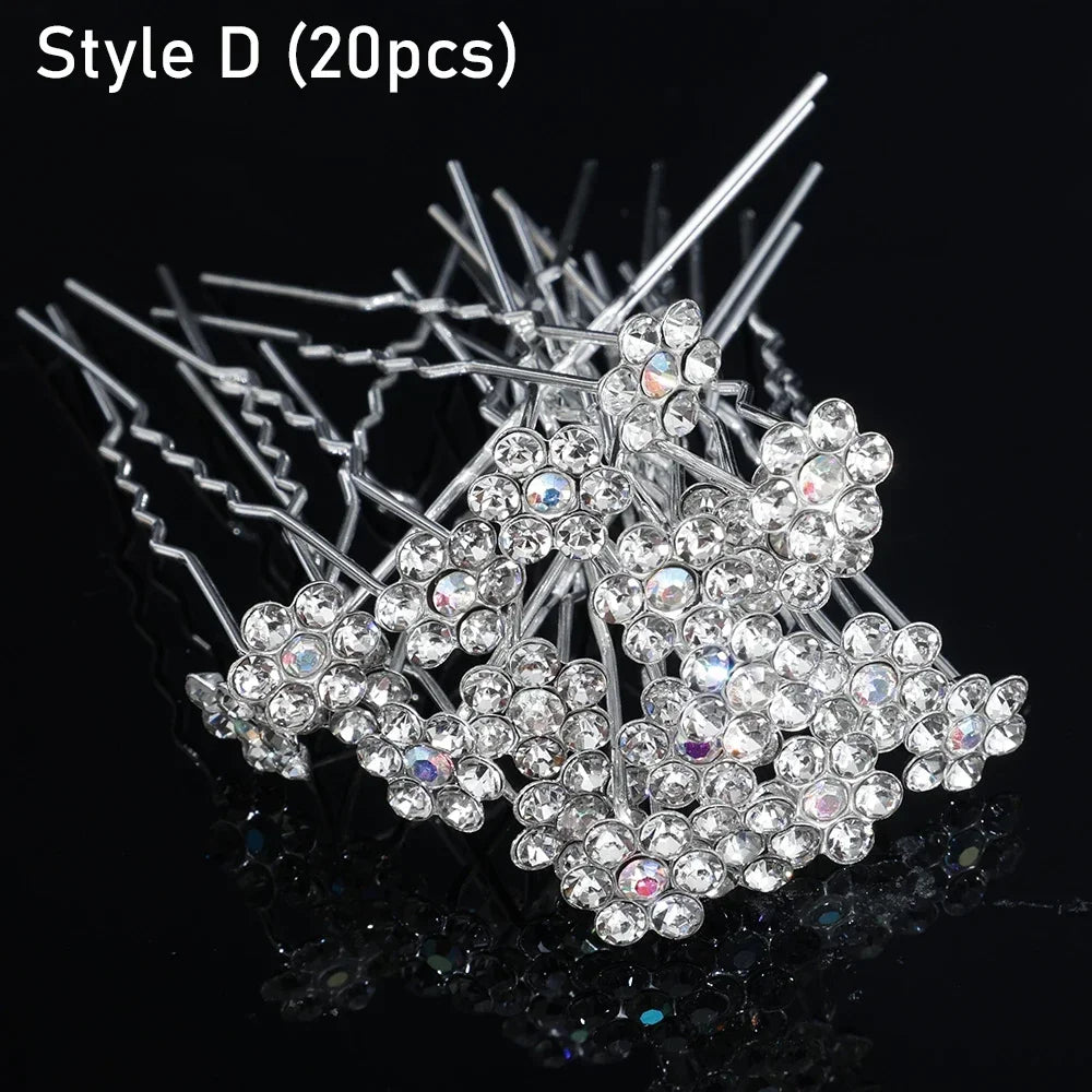 20pcs Elegant Pearl Crystal Hairpin Wedding Bridal U-shaped Metal Hair Comb Forks for Women Hairstyle Clips Jewelry Accessories