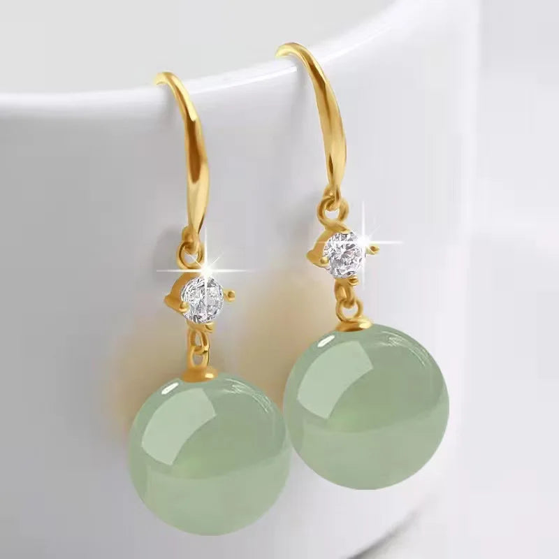 Vintage palace green jade earrings White Pearl 18K Gold 925 Sterling Silver Stud Earrings for Women Fine Jewelry Gift