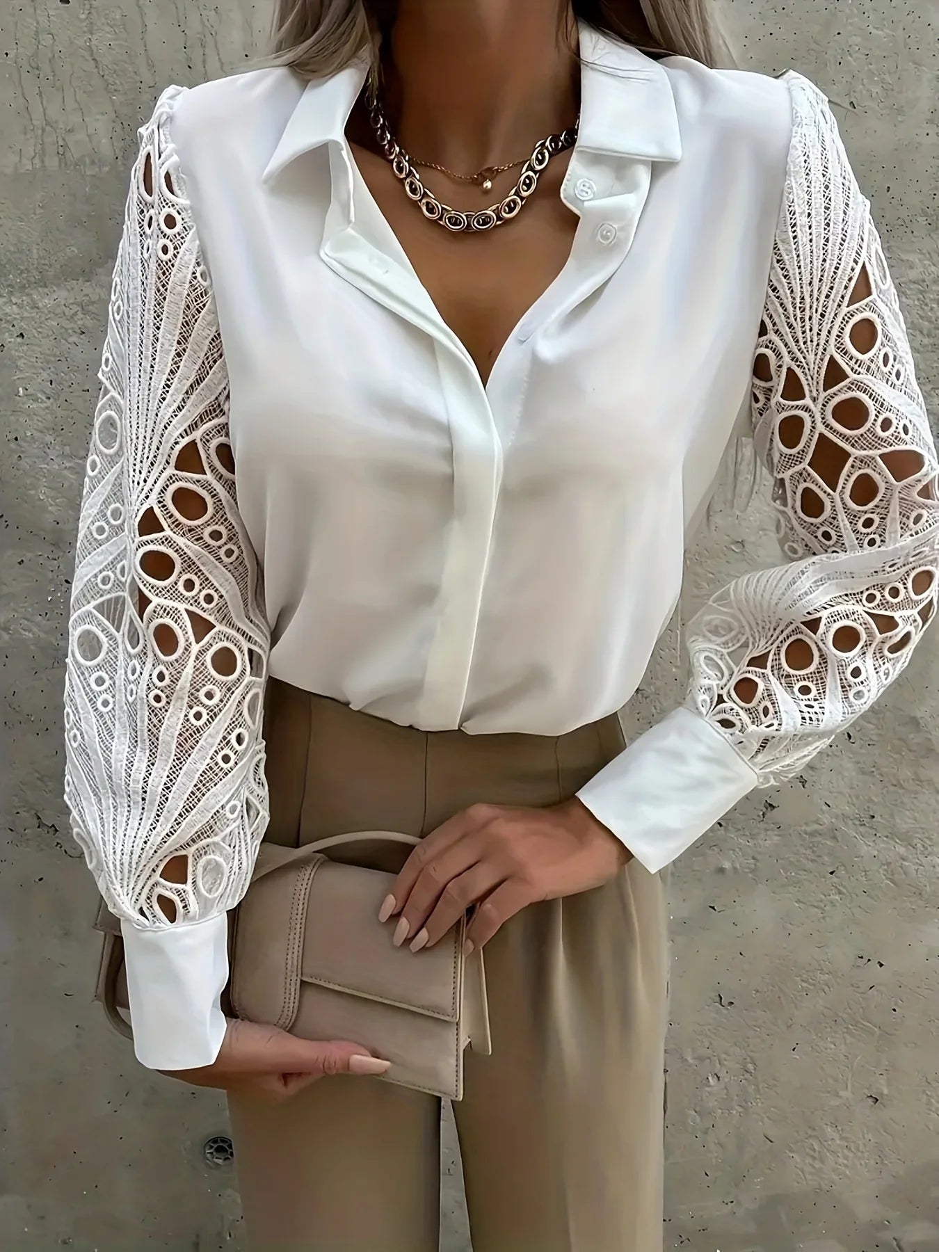 Women Elegant Solid Chiffon Blouse Spring Summer Casual Long Sleeve V Neck Loose Shirt Office Lady Tunics Oversized Tops2024