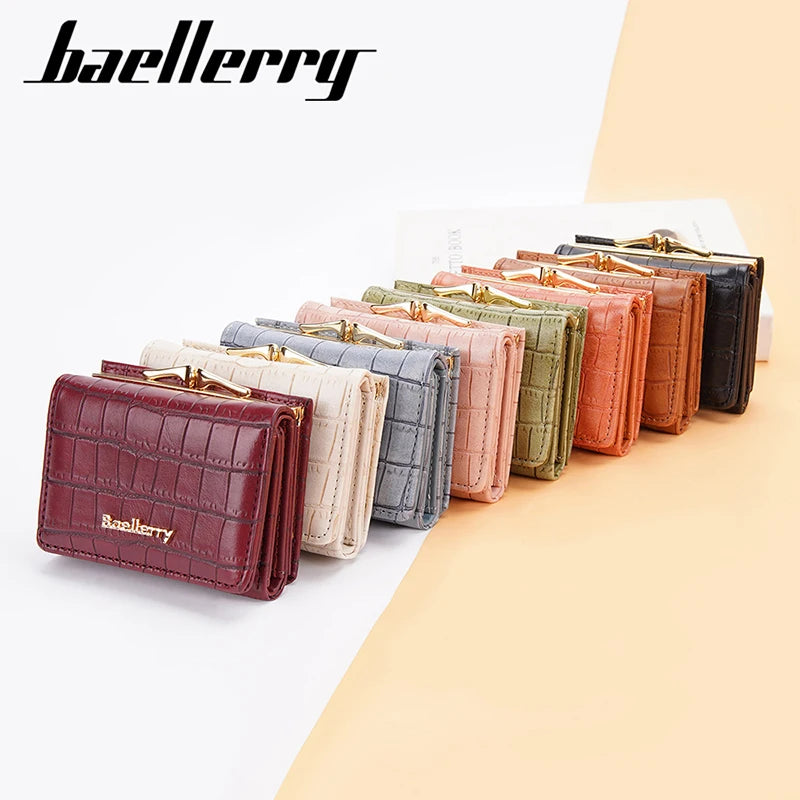 Baellerry New Short Women Wallet Coin Pocket Crocodile Pattern Female Purse Photo Holder Wallet For Girls Hasp Card Holder