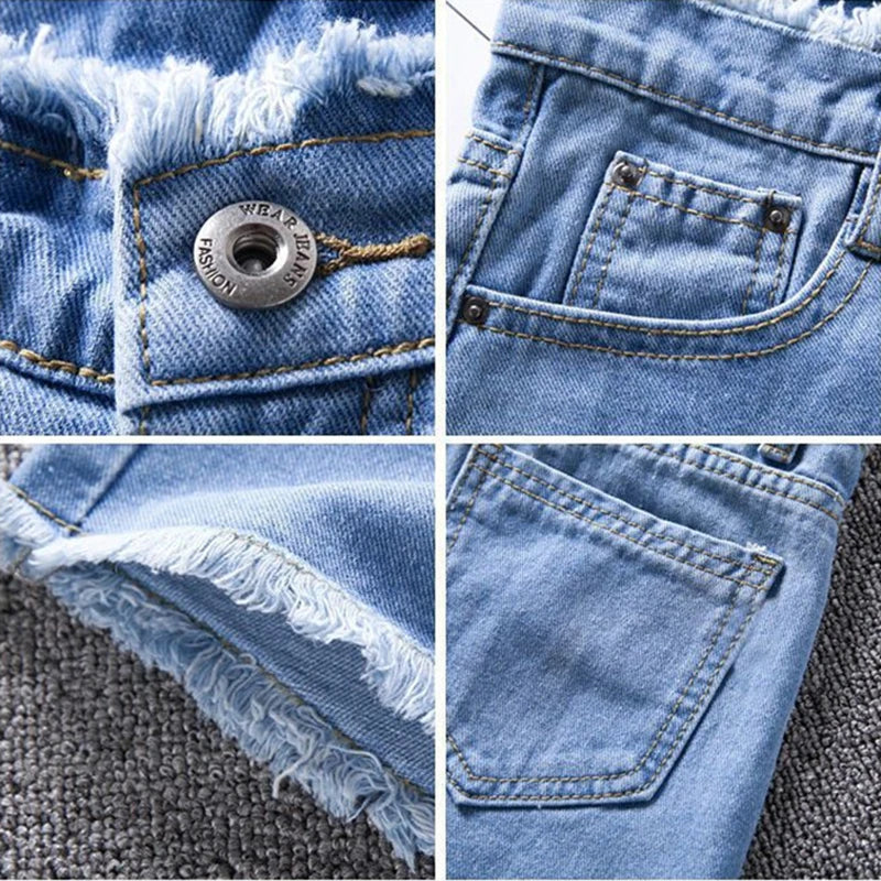 Summer Woman High Haist Jeans Shorts Fashion Rough-edges Denim Short Pants Schoolgirl Casual Pants Blue Black White Jeans