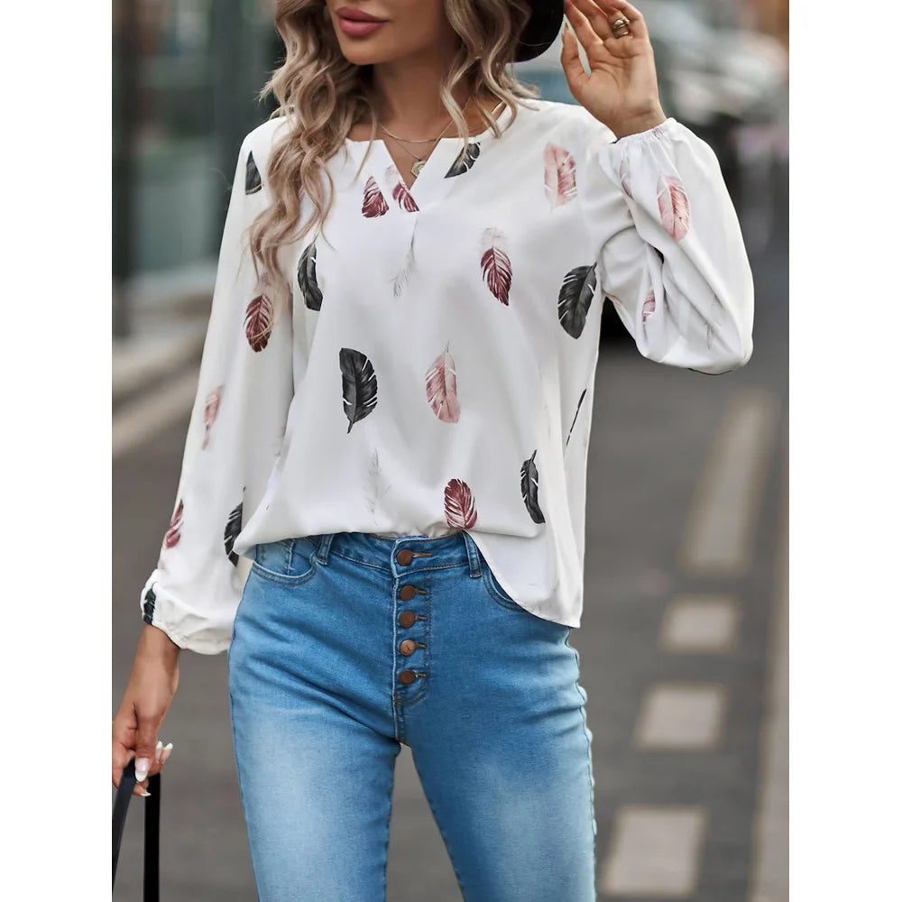 Chiffon Feather Pattern Shirt for Women