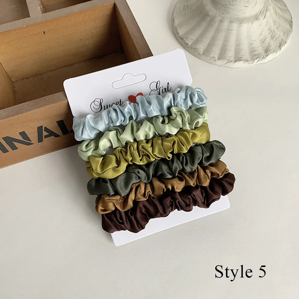 10pcs/pack Women Colorful Satin Silk Scrunchies Elastic Hair Bands Solid Color Dot Hair Ties Ponytail Holder Hair Accessories