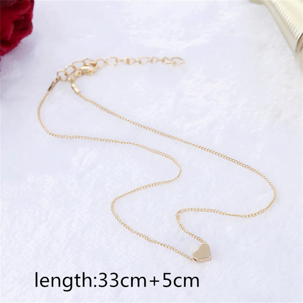 Fashion Gold Color Cute Love Heart Triangle Round Design Pendant Necklace For Women Exquisite Gift Wholesale Dropshipping