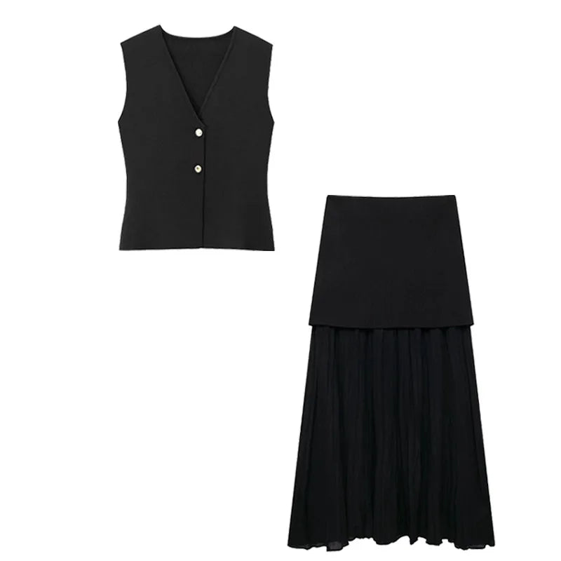 Elegant Women's Knitted Vest & Skirt Set