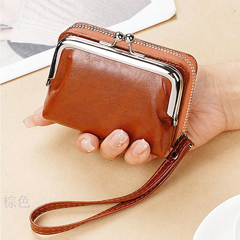 New Women's Wallet Wrist Strap Short Retro Style Coin Change Storage Bag Girls Portable Mini Card Holders Zipper Money Clip C03