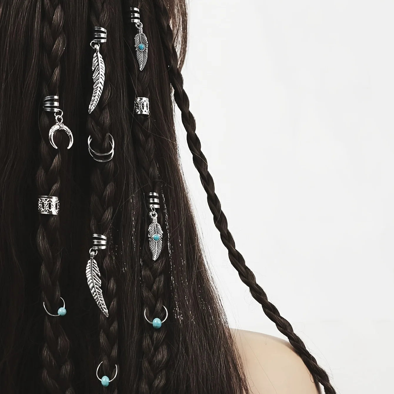 31 Pcs Turquoise Pendant Dreadlock Braid Hair Beads Braids Hair Rings Hippie Style Hair Accessories Loc Hair Jewelry for Braids