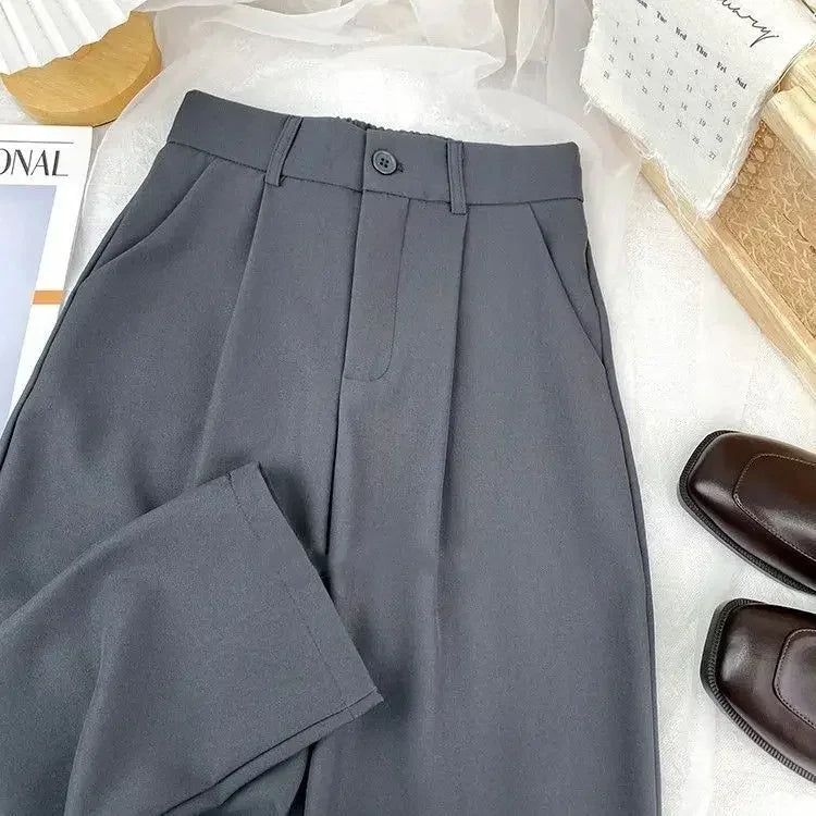 Fall Spring Black Suit Haren Pants Women Fashion Elastic High Waist Casual Trousers Woman Korean Style