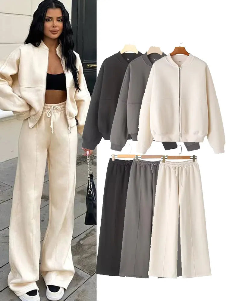 Casual Retro Bomber & Velvet Pants Co-Ord