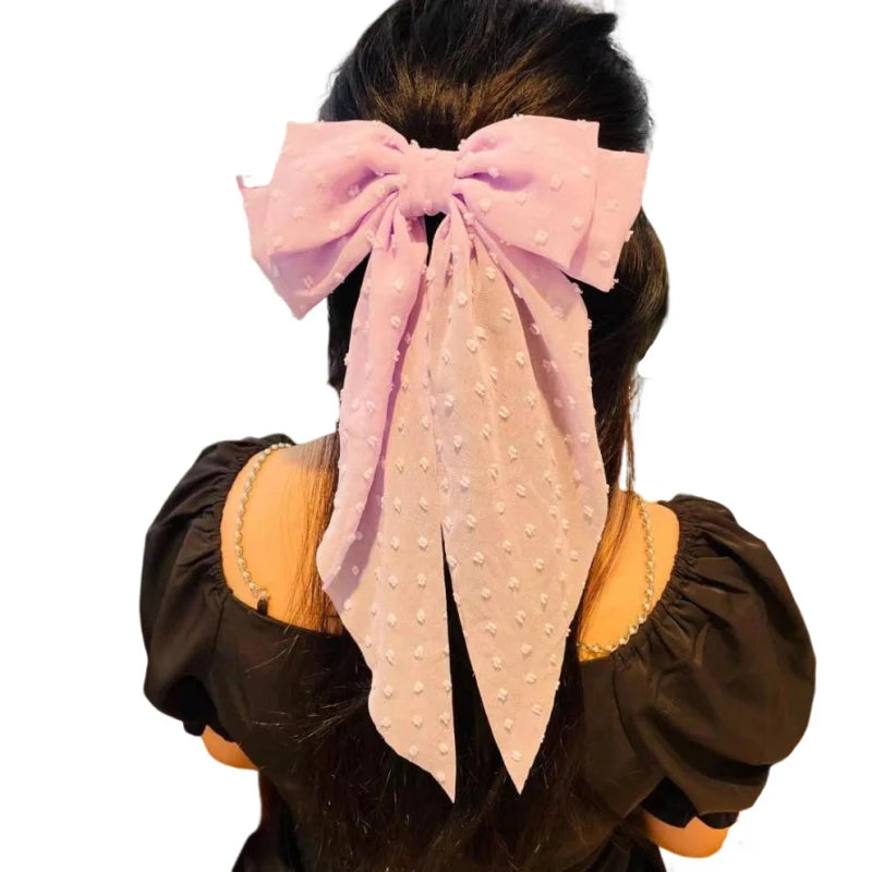 Elegant Large Bow Ribbon Hair Clip for Women Fashion Simple Solid Satin Spring Clip Ponytail Bow Hairpin Girls Hair Accessories