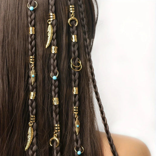 31 Pcs Turquoise Pendant Dreadlock Braid Hair Beads Braids Hair Rings Hippie Style Hair Accessories Loc Hair Jewelry for Braids