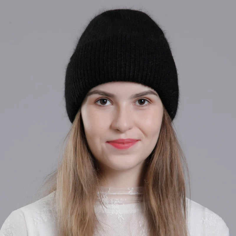 CNTANG Real Rabbit Fur Hat Winter Warm Beanies For Women Fashion Cute With Decorate Rhinestone Cap Female Casual Knitted Hats