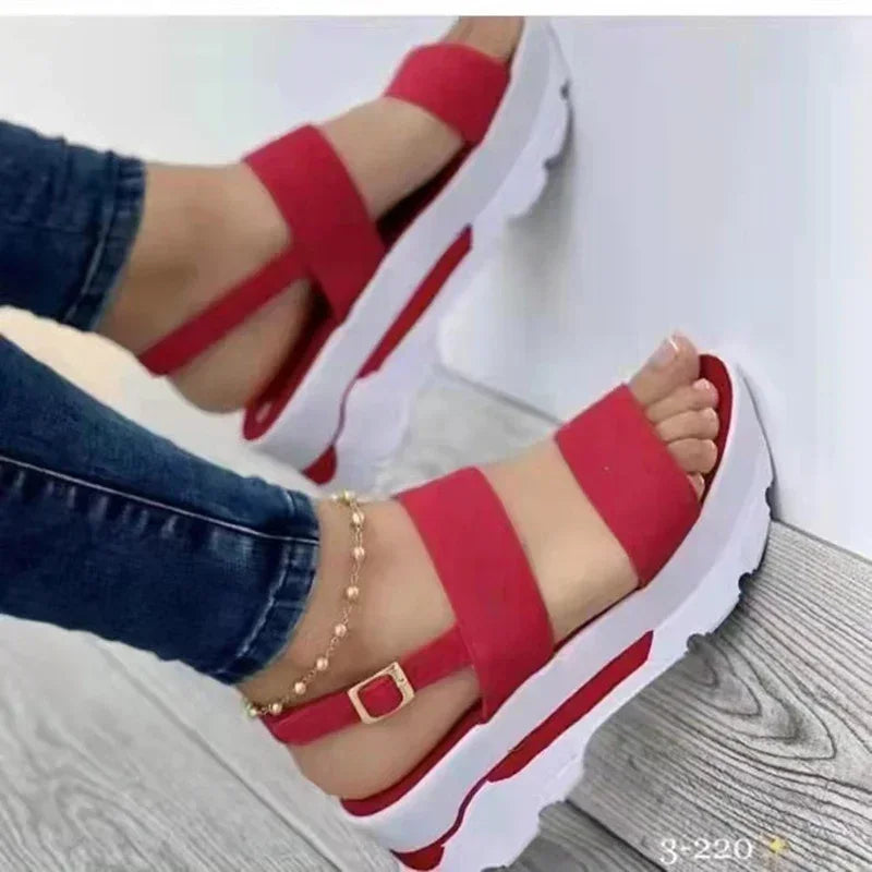 Women's Sandals 2025 Summer Beach Casual Heeled Sandal Platform Elegant Wedges Ladies Shoes Buckle Strap Luxury Footwear Size 43