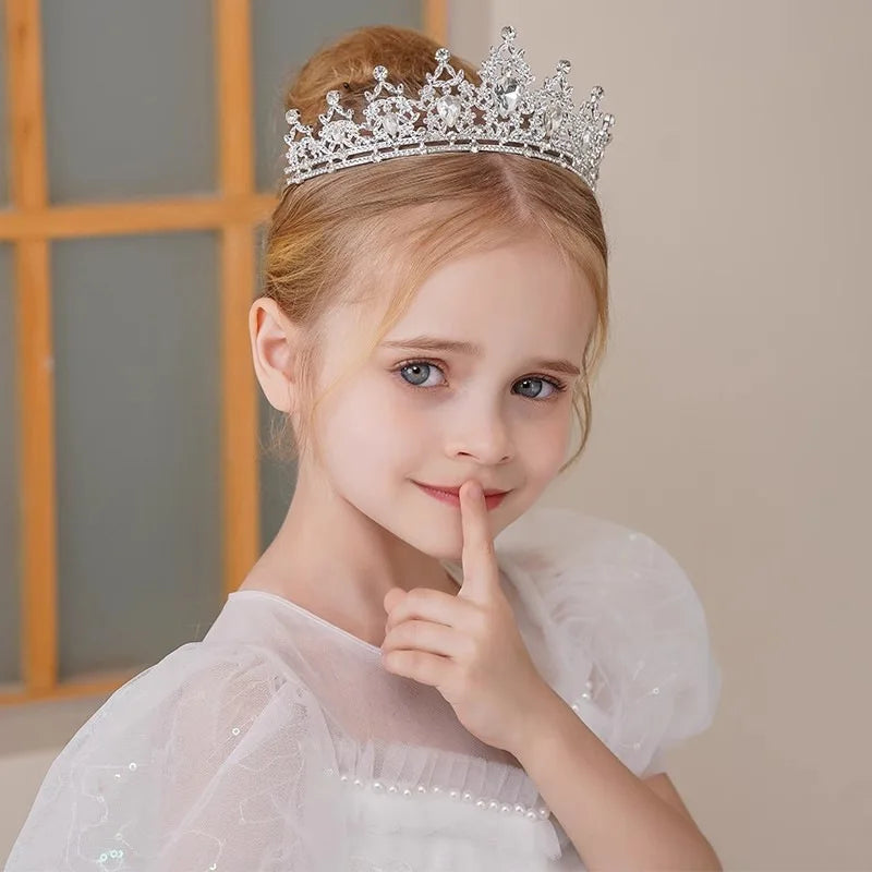 Children's Princess Crown Crystal Tiara Girls Hair Accessories High-end Atmosphere Dance Performance Birthday Gift Crown