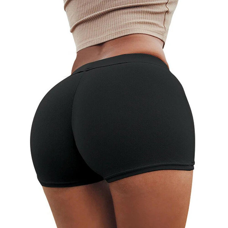 Women Elastic Sports Shorts Casual High Waist Tight Fitness Slim Skinny Bottoms Summer Plus Size Solid Sexy White Black Shorts