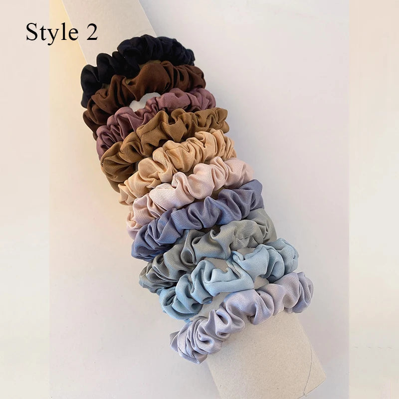 10pcs/pack Women Colorful Satin Silk Scrunchies Elastic Hair Bands Solid Color Dot Hair Ties Ponytail Holder Hair Accessories