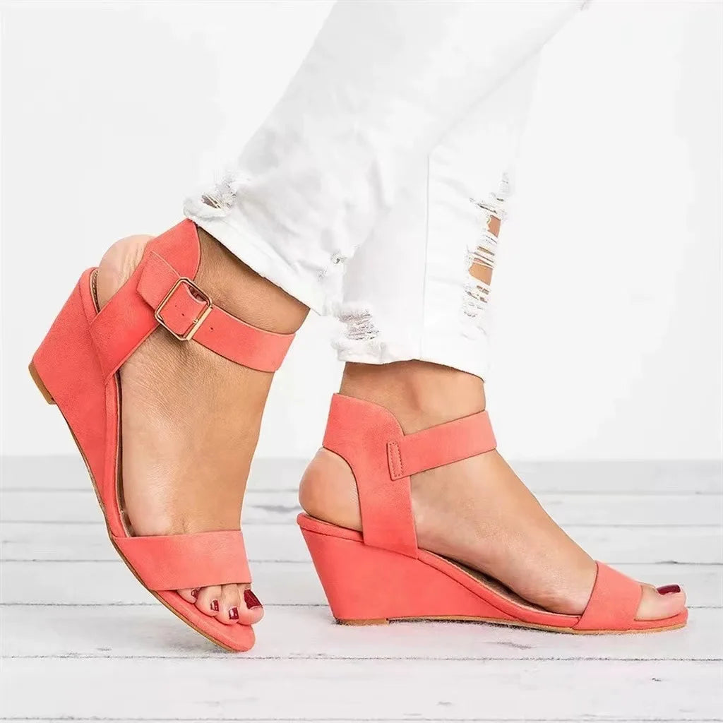 Summer Women's Sandals Fashion Open Toe Wedge Casual Shoes Women Plus Size Wedge High Heel Sandals Peep Toe Female 35-43