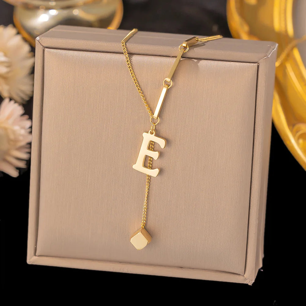 Initial Letter Stainless Steel Pendant Necklace for Women Fashion Gold Color Chain A-Z Alphabet Clavicle Necklaces Jewelry Gift