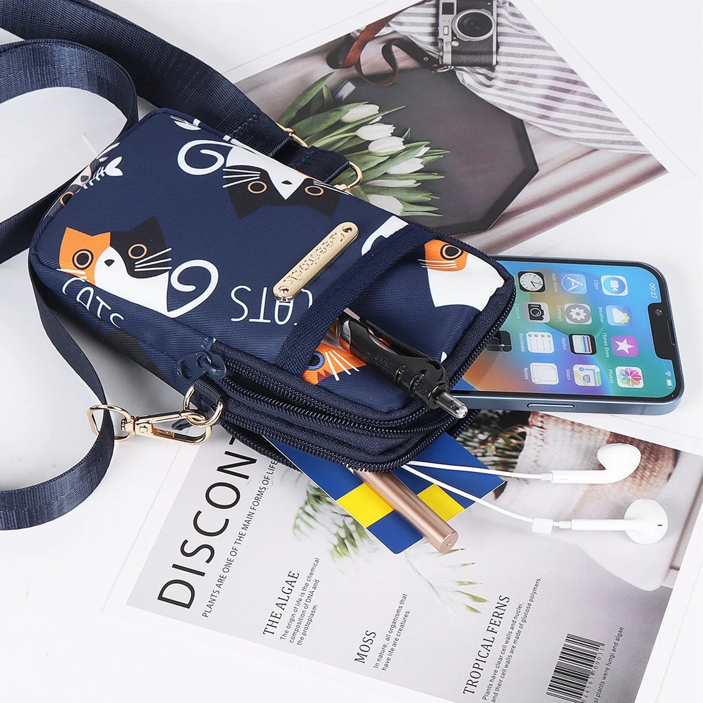 Buylor New Mobile Phone Crossbody Bags for Women Fashion Women Shoulder Bag Cell Phone Pouch With Headphone Plug 3 Layer Wallet