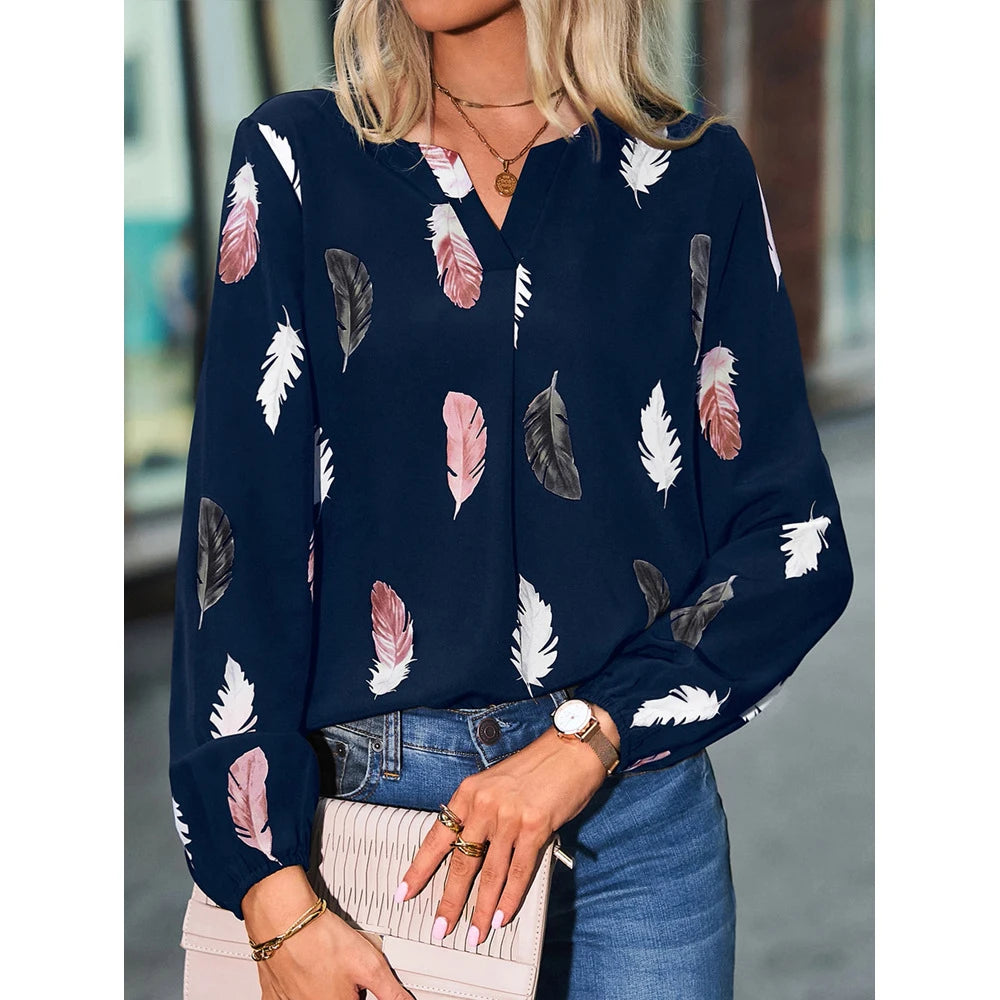 Chiffon Feather Pattern Shirt for Women