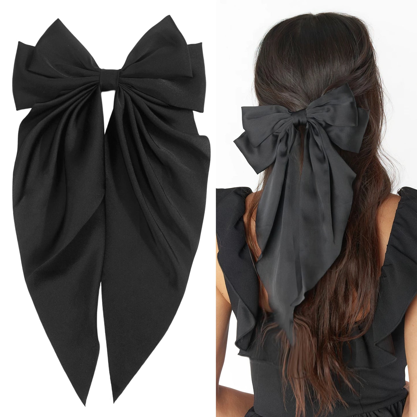 Elegant Large Bow Ribbon Hair Clip for Women Fashion Simple Solid Satin Spring Clip Ponytail Bow Hairpin Girls Hair Accessories