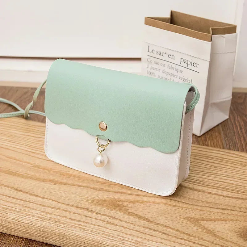 Fashion Simply PU Leather for Women Solid Color Shoulder Messenger Bag Lady Pendant Pearl Travel Small Handbag Femininas Bolsas