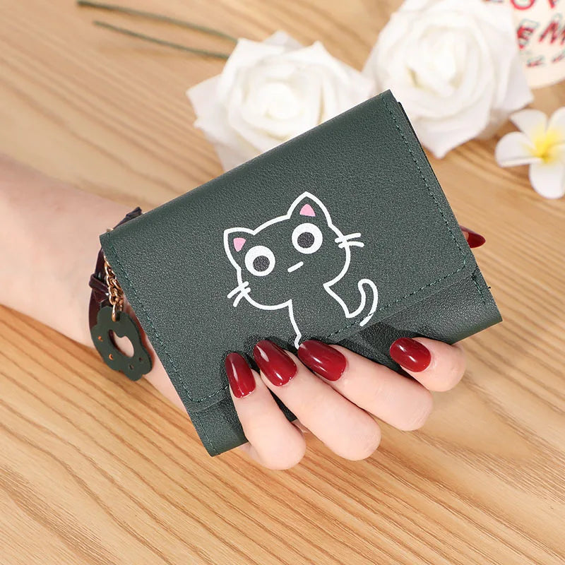 Women's Cute Cat Wallet Female Small Short PU Leather Purse Ladies Card Holder Money Bag Hasp Creative Fashion Wallet Girls Gift