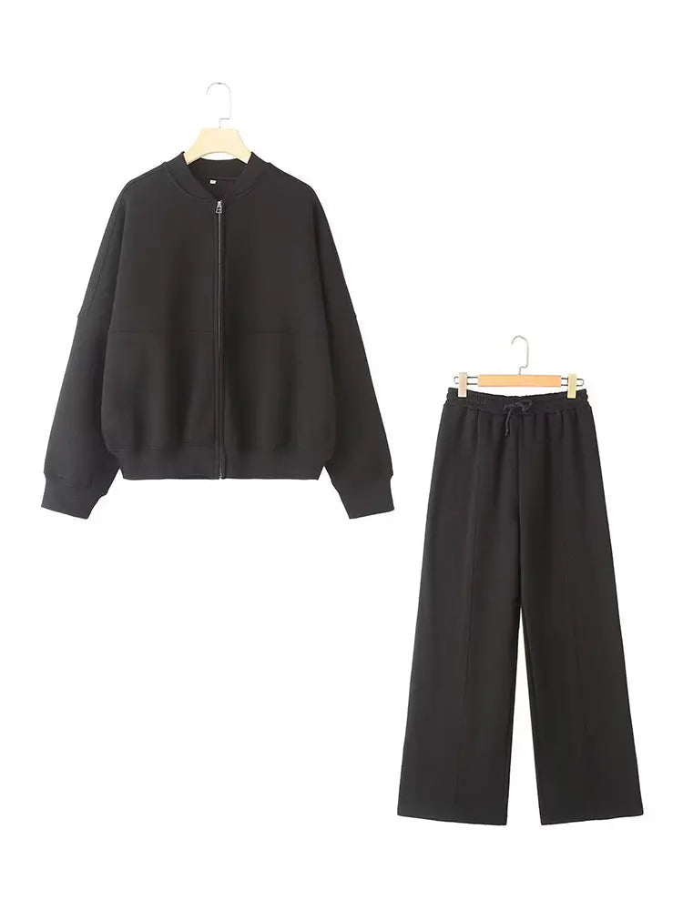 Casual Retro Bomber & Velvet Pants Co-Ord