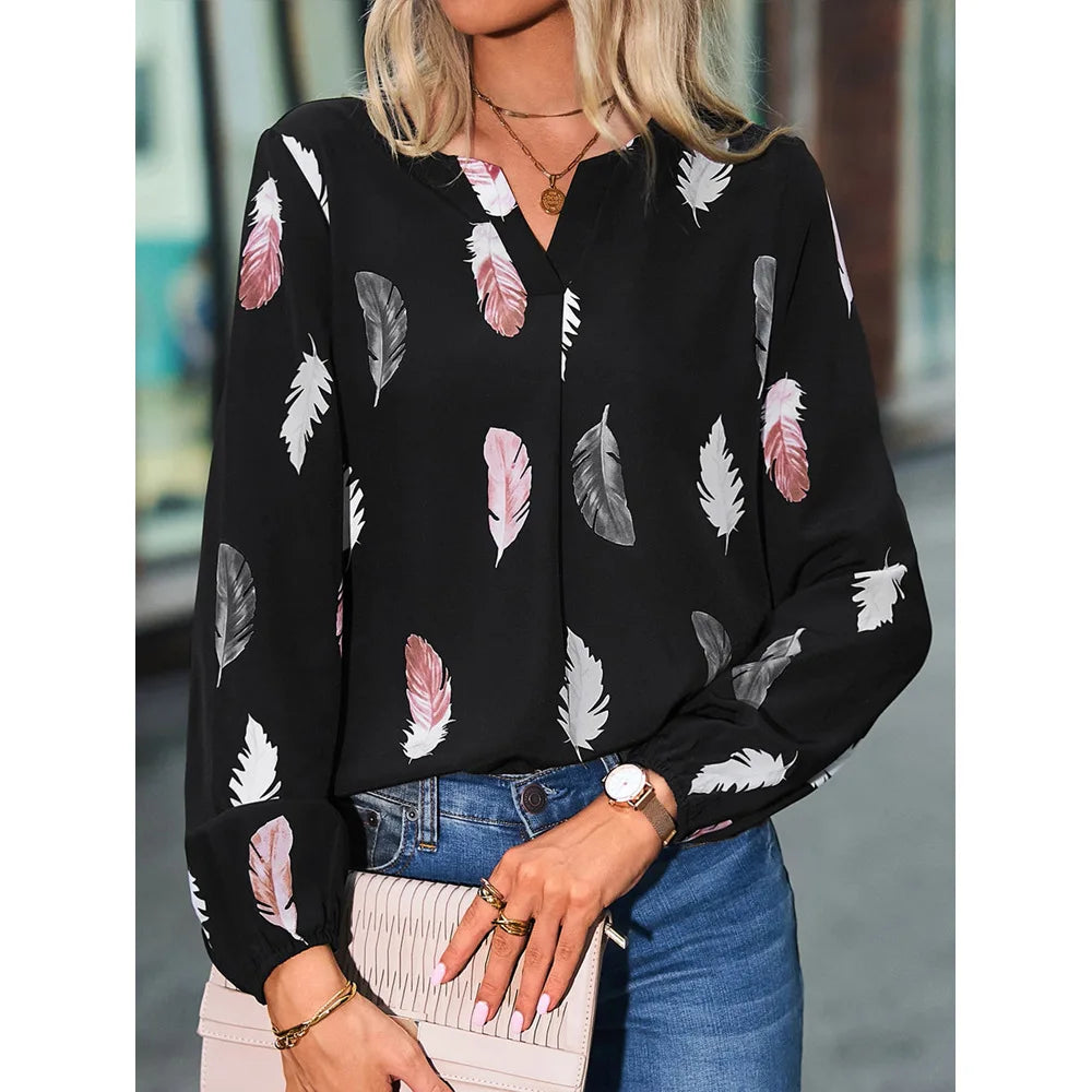 Chiffon Feather Pattern Shirt for Women