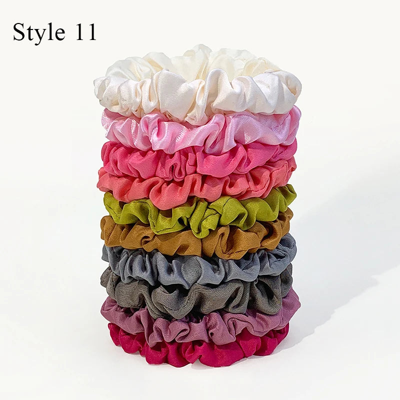 10pcs/pack Women Colorful Satin Silk Scrunchies Elastic Hair Bands Solid Color Dot Hair Ties Ponytail Holder Hair Accessories