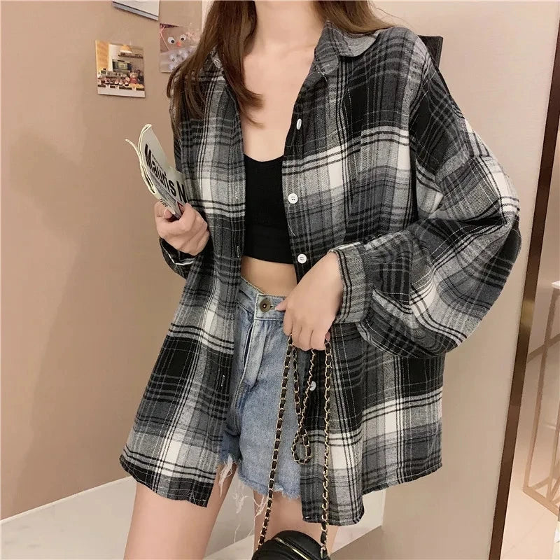 Vintage Plaid Check Shirt for Women