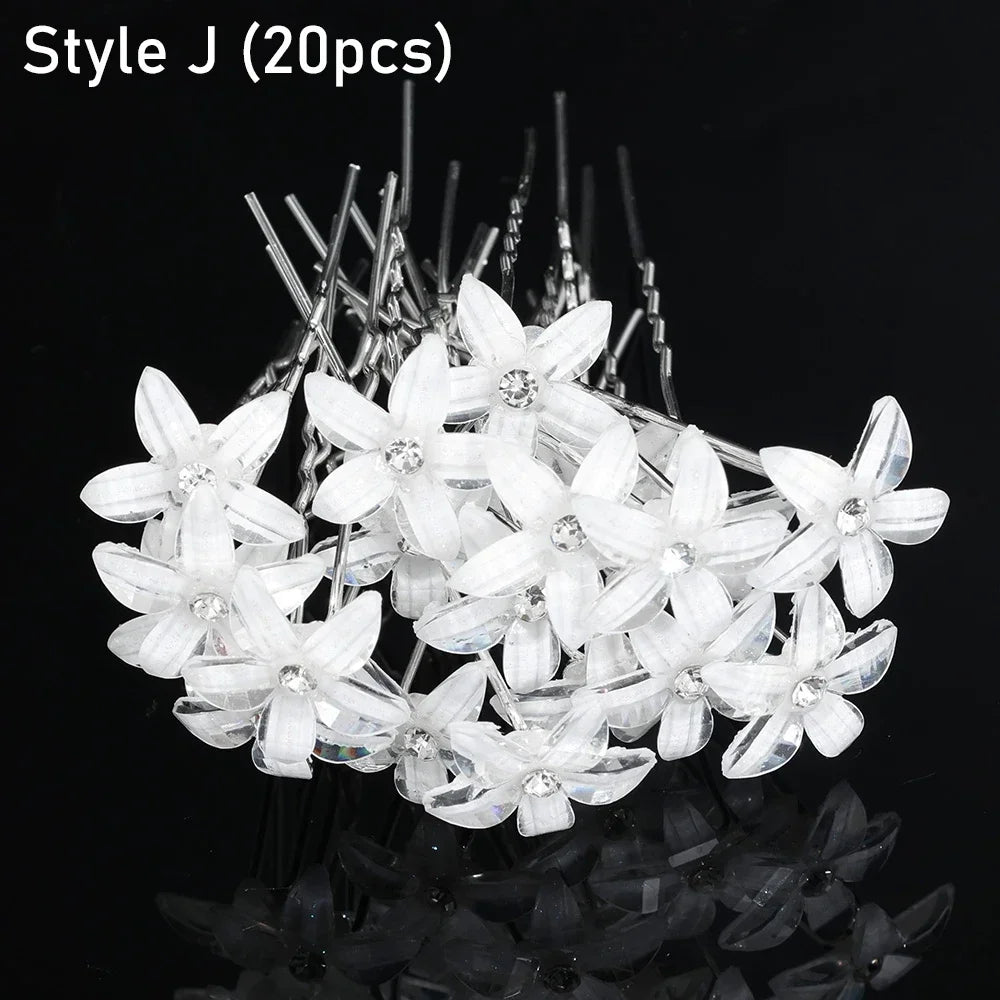 20pcs Elegant Pearl Crystal Hairpin Wedding Bridal U-shaped Metal Hair Comb Forks for Women Hairstyle Clips Jewelry Accessories