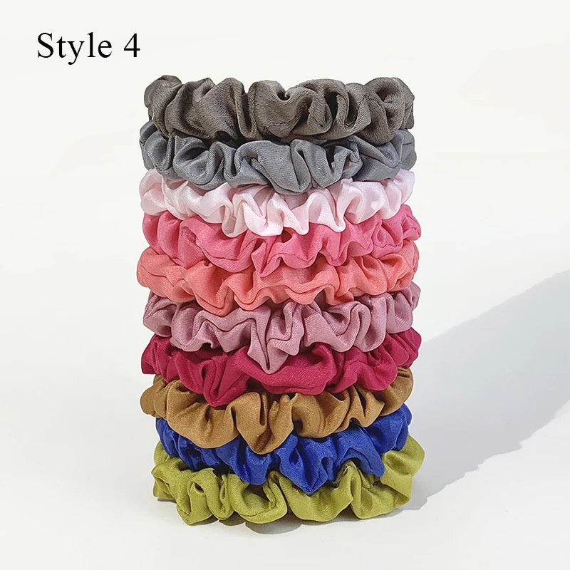 10pcs/pack Women Colorful Satin Silk Scrunchies Elastic Hair Bands Solid Color Dot Hair Ties Ponytail Holder Hair Accessories