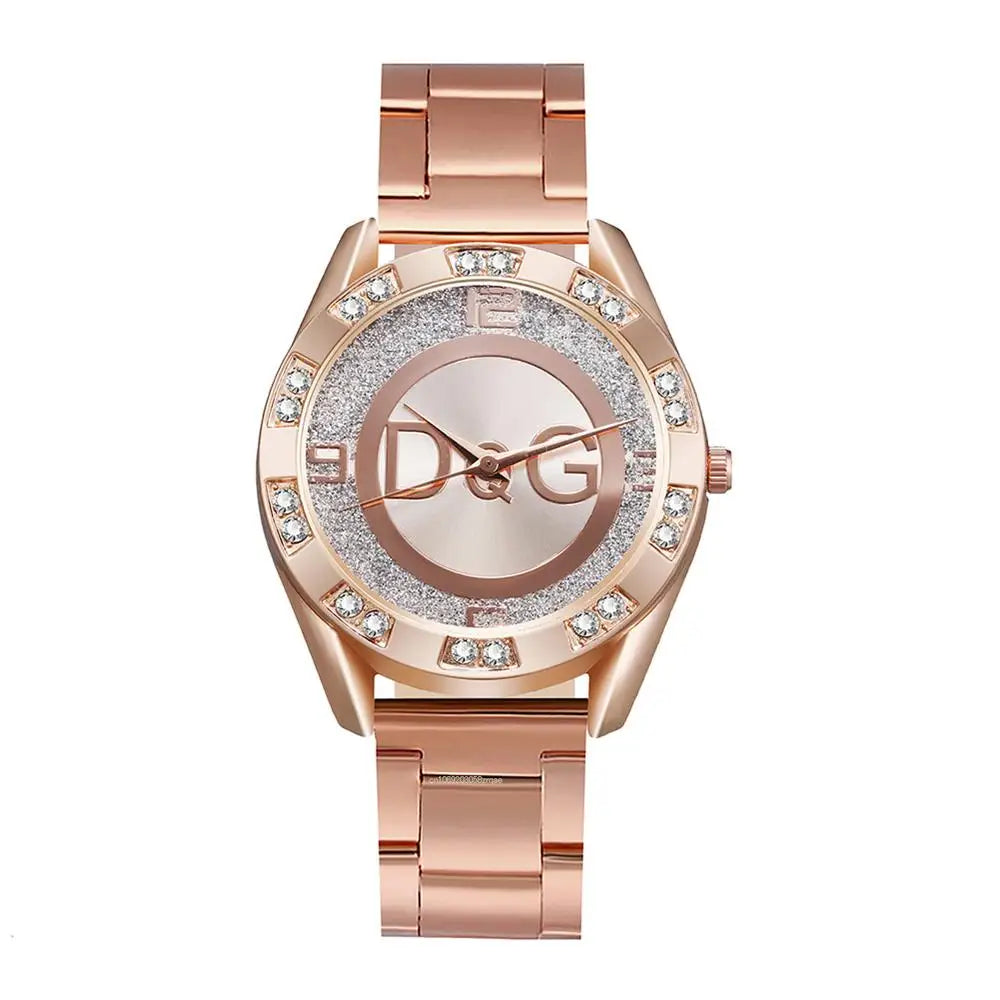 Luxury New Brand Women Watch Fashion with Diamonds Crystal Design Quartz Watches Leisure Rose Gold Stainless Steel Strap Clock