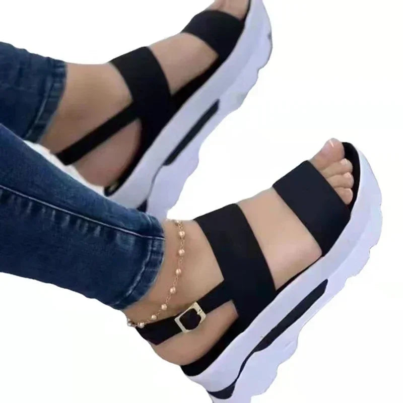 Women's Sandals 2025 Summer Beach Casual Heeled Sandal Platform Elegant Wedges Ladies Shoes Buckle Strap Luxury Footwear Size 43