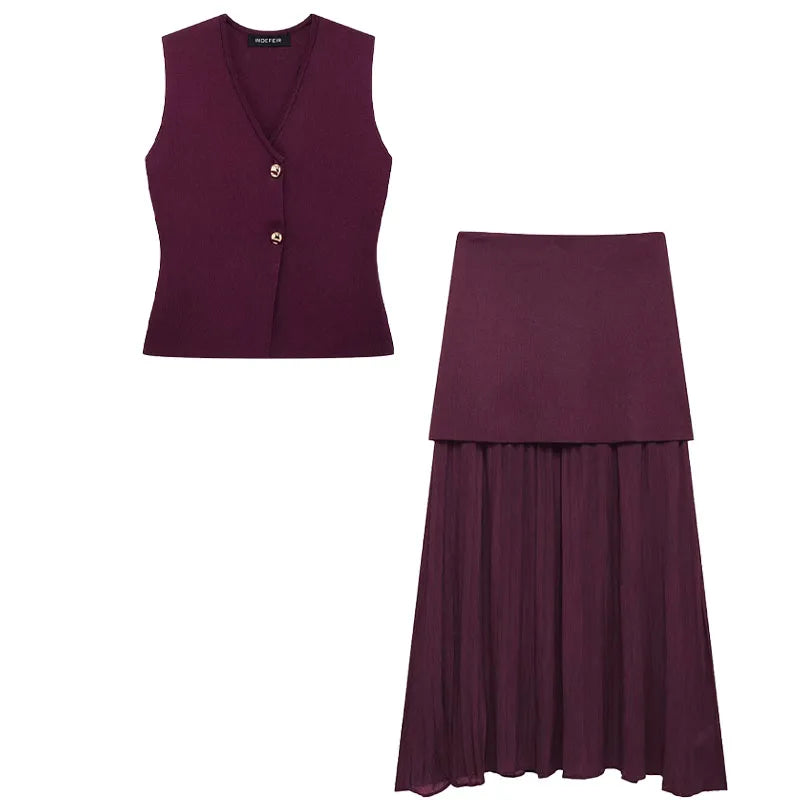 Elegant Women's Knitted Vest & Skirt Set