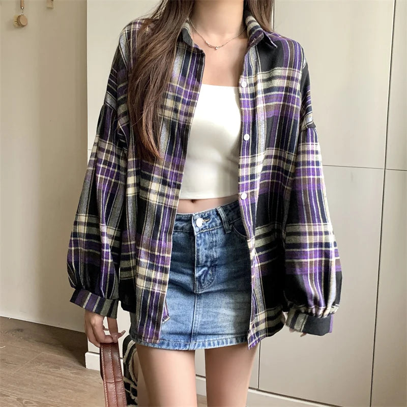 Vintage Plaid Check Shirt for Women