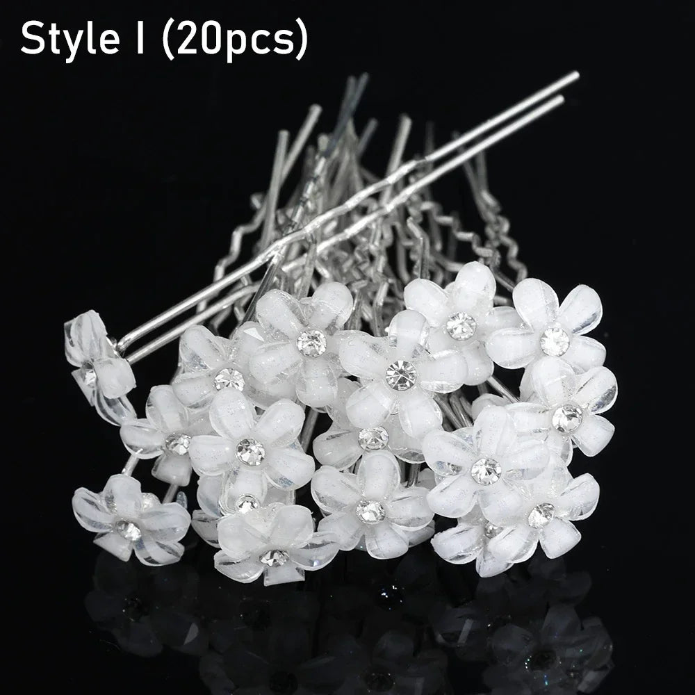 20pcs Elegant Pearl Crystal Hairpin Wedding Bridal U-shaped Metal Hair Comb Forks for Women Hairstyle Clips Jewelry Accessories