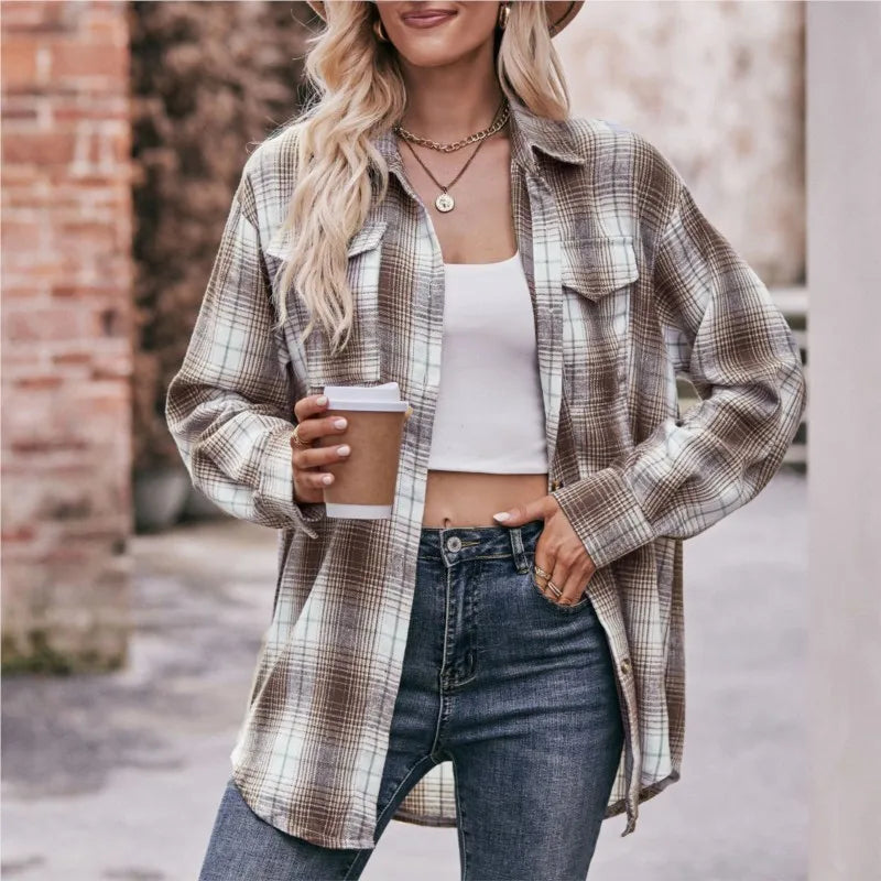 Women's Plaid Shirt – Loose Casual Long Sleeve Blouse, 2025 Fashion