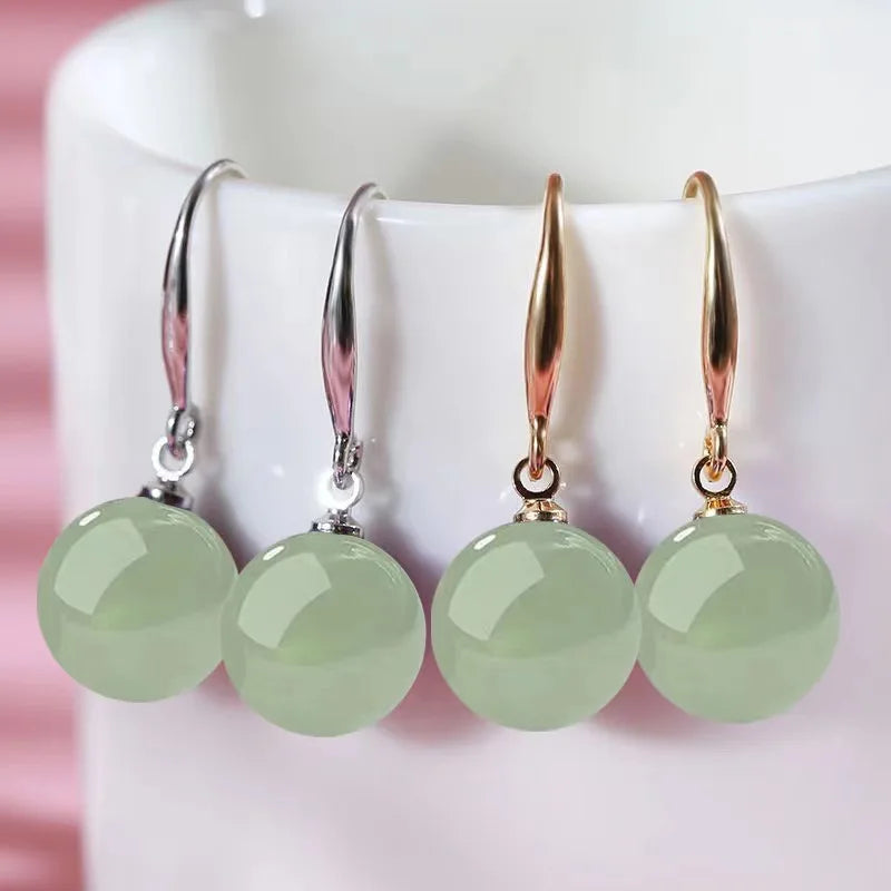 Vintage palace green jade earrings White Pearl 18K Gold 925 Sterling Silver Stud Earrings for Women Fine Jewelry Gift